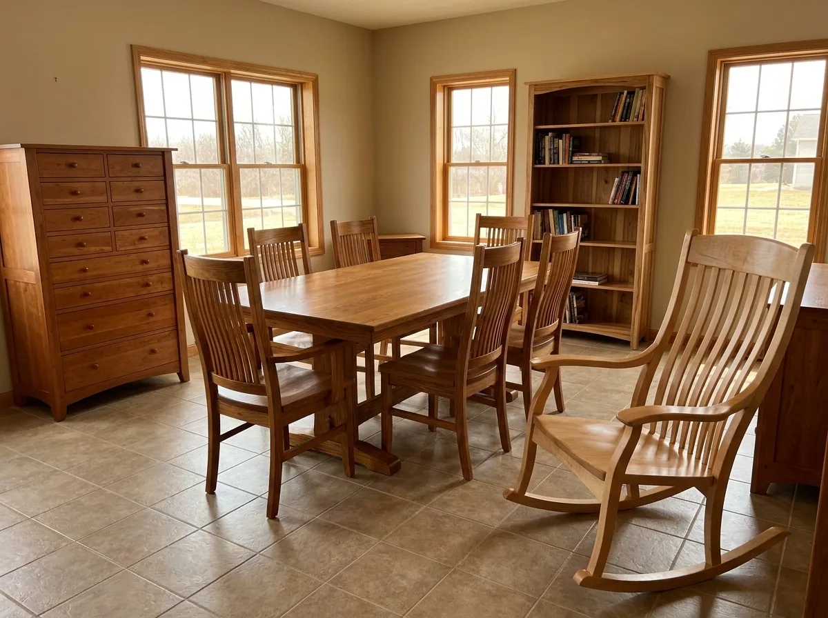 Solid hardwood furniture in a finished room